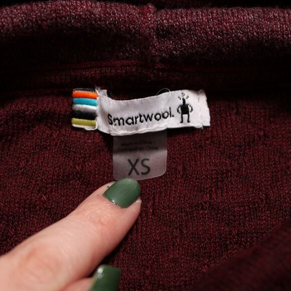Smartwool Burgundy Hooded Sweater Shadow Pine Pullover Textured Knit Size XS - Picture 7 of 11